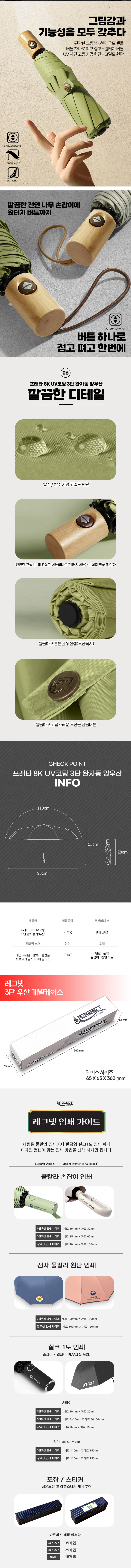 프래타 8K UV코팅 3단 완자동 양우산 상세 이미지